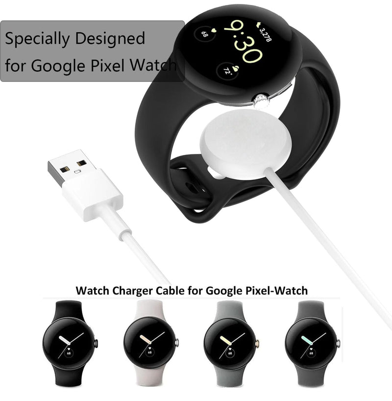 USB Watch Charger Cable for Google Pixel-Watch, Magnetic Replacement Charging Cable Cord Stand for Google Pixel Smartwatch, White, 3.3FT