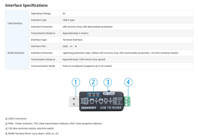 USB to RS485 Converter Industrial Bidirectional Converter RS485 to USB Original FT232RL & SP485EEN Fast Communication with Protection Circuits ESD Protection