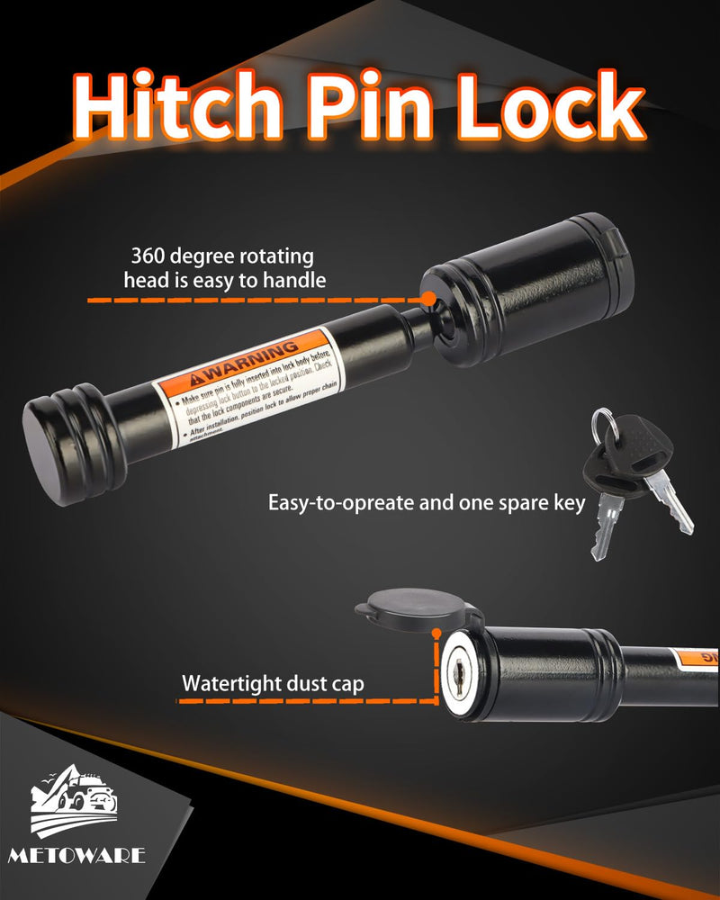 METOWARE Trailer Hitch Lock - 5/8" Dia Locking Hitch Pin, Anti-Theft Trailer Receiver Lock, Fits 2" Receiver Tubes, Class III & IV Hitch Receivers, Black (1 Pack) 5/8" ( 1 Pack)