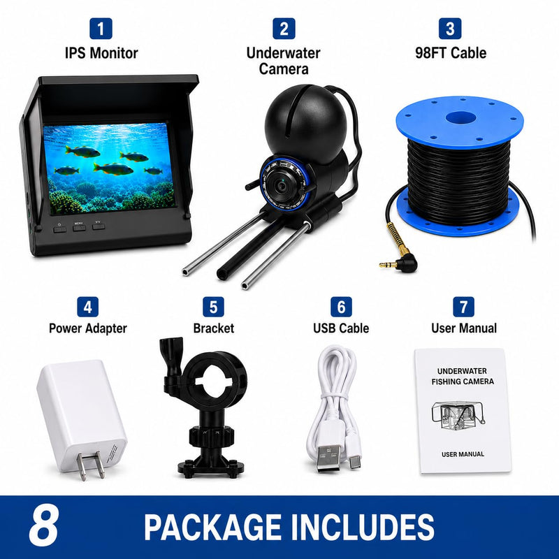 Underwater Fishing Camera with 4.3" IPS Screen, Waterproof 220°Ultra-Wide Infrared Night Vision Lens, 98ft Cable for Ice, Lake, Boat, Kayak Fishing Fishing camera 002