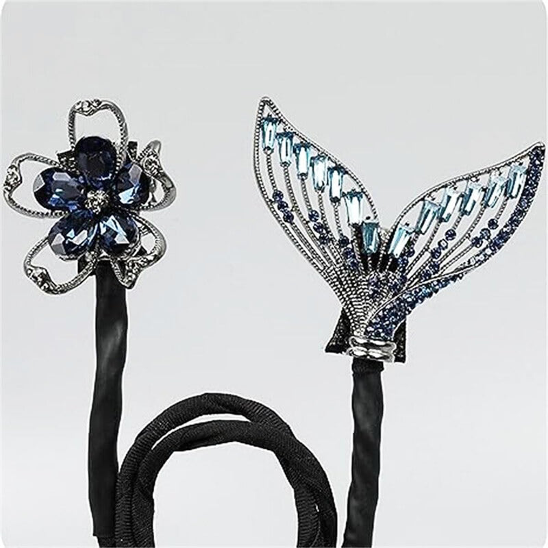 2 PACK Ins Style Elegant Lazy Hair Curler, French Twist Hair Bun Maker, Lazy Flower Hairpin,Rhinestone Hand-Embroidered Flower Hair Accessory (2Pcs-Blue Flower) 2Pcs-Blue Flower
