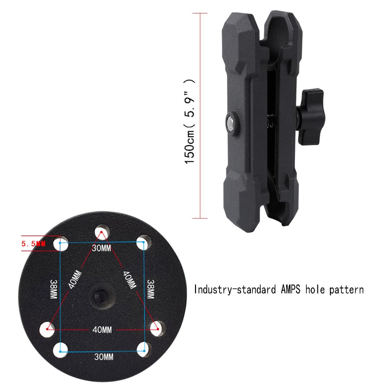 Aluminum Double 1.5" Ball Mount with Two AMPS Round Plates, Tablet/Fish Finder/Truck/GPS Mount,Compatible with RAM C Size Mounts