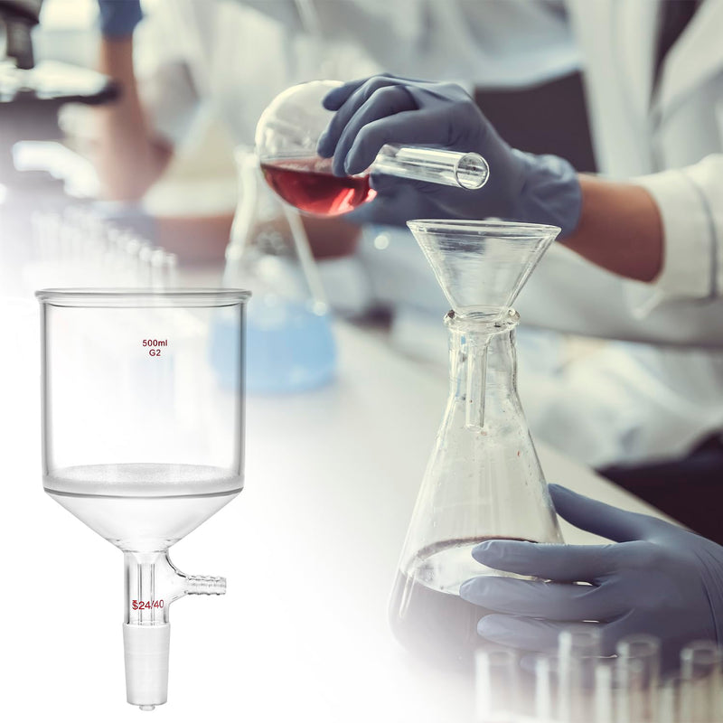 QWORK 500ml Borosilicate Glass Buchner Filtering Funnel with Medium Frit (G2) - 24/40 Standard Taper Inner Joint & 100 Pcs 93mm Filter Paper