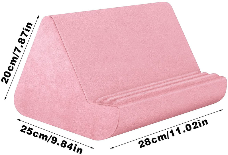 Soft Tablet Stand Pillow with Pocket,Adjustable 3 Viewing Angle,Lazy Holder for Bed Sofa,Compatible with iPads Tablets eReaders Smartphones Books Magazines Light Pink
