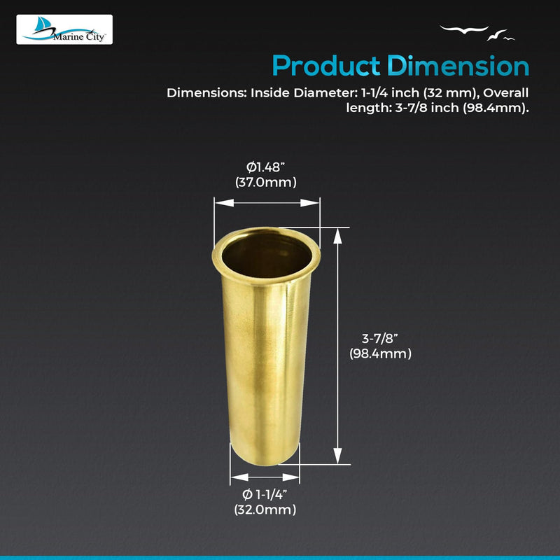 MARINE CITY Brass Drain Tube Corrosion Resistant Easy Functional and Smooth Design for Boat Water Marine Transom Motor Well Live Well Bait Well 3-7/8 x 1-1/4 Inches