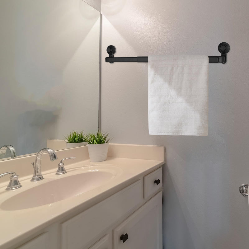 Gisafai 2 Pcs Extendable Suction Cup Towel Bar for Bathroom 20-32 Inches Towel Rack Shower Hanger Rod with Stickers Adjustable Long Holder for Glass Shower Door Wall Bath Kitchen(Matte Black)