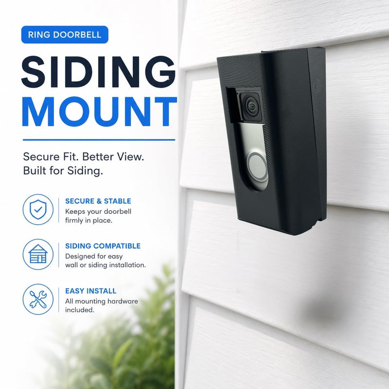 No-Drill Ring Doorbell Mount for Vinyl Siding | Compatible with Ring Video Doorbell 1, 2, 3, 4 & Battery Models | Damage-Free Siding Clip Mount | Easy Installation | Apartment & HOA Friendly