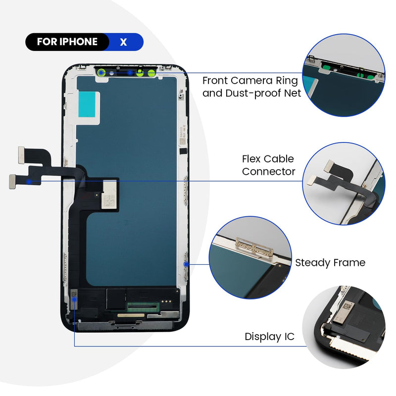 for iPhone X Screen Replacement 5.8" LCD Display Repair Kit | Sensitive 3D Touch Full Repair kit HD, Digitizer Assembly with Tools Set, Tempered Glass Protector, Waterproof Frame Adhesive for X