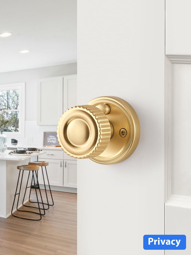 Brushed Gold Privacy Door knob, Interior Door Handle Gold Doorknob | Bedroom Bathroom Room, Aluminium Alloy Knob, 1 Pack Brushed Gold