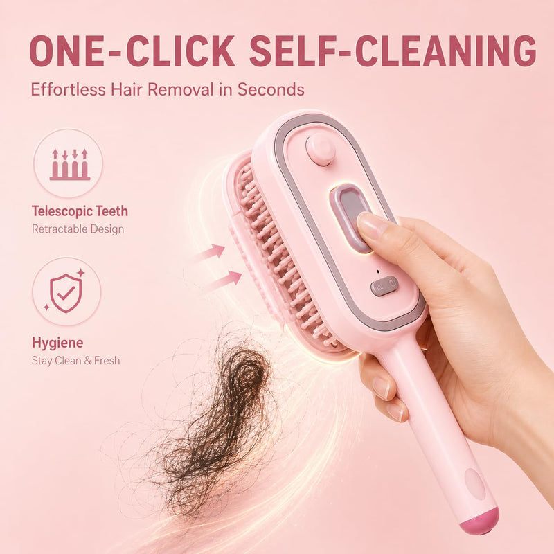 Electric Steam Brush for Hair, Electric Spray Air Cushion Massage Comb | 3-in-1Rechargeable Electric Spray Massage Comb,Self-Cleaning, Anti-Tangle&Anti-Static for frizzy hair and scalp care