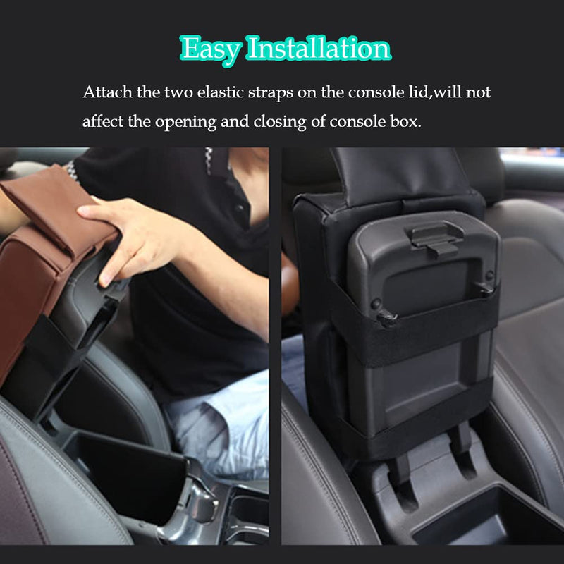 Car Center Console Pad with Front Storage Pocket for Phone,PU Leather Armrest Cushion with Cup Holder,Elbow Rest Pillow,Universal Car Armrest Seat Box Cover Protector for Most Vehicles Beige