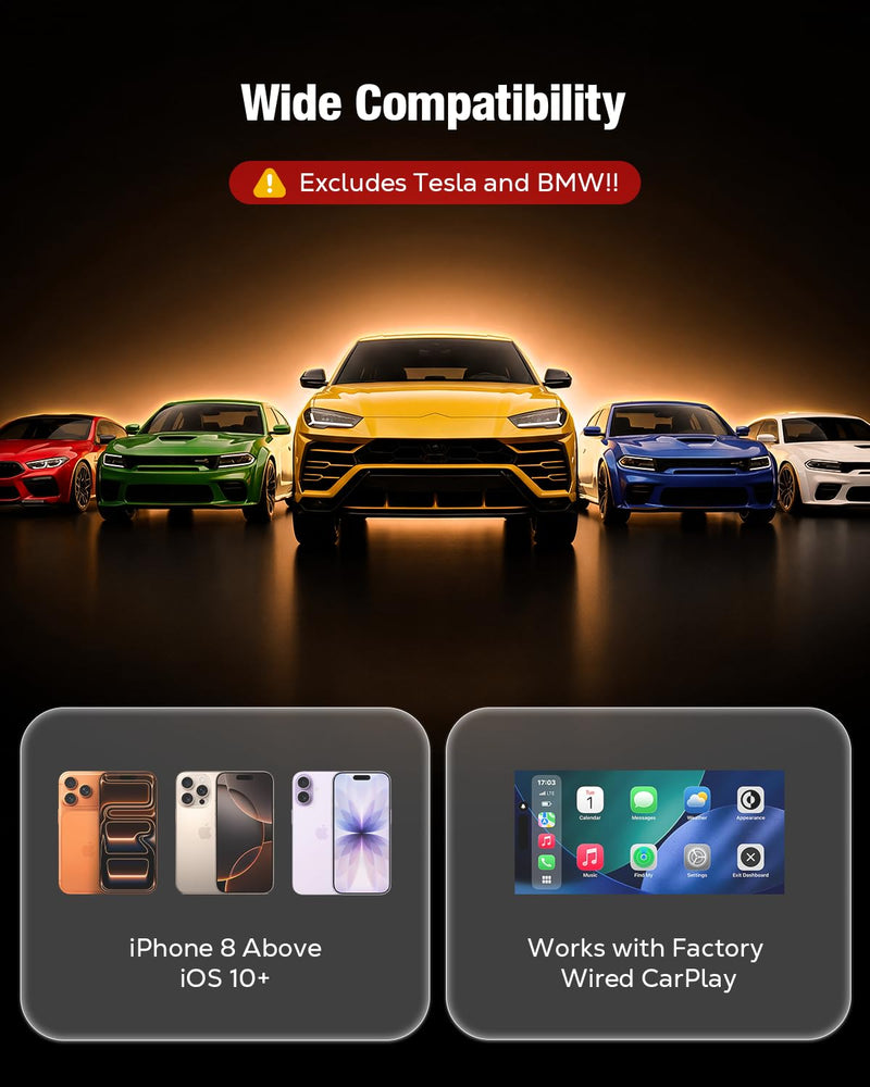 Houflody Wireless CarPlay Adapter for iPhone Apple (Latest Upgraded Chip) | Convert Factory Wired CarPlay to Wireless with Stable, Low Latency, Auto Reconnect, Ultra-Compact Design & Plug-and-Play