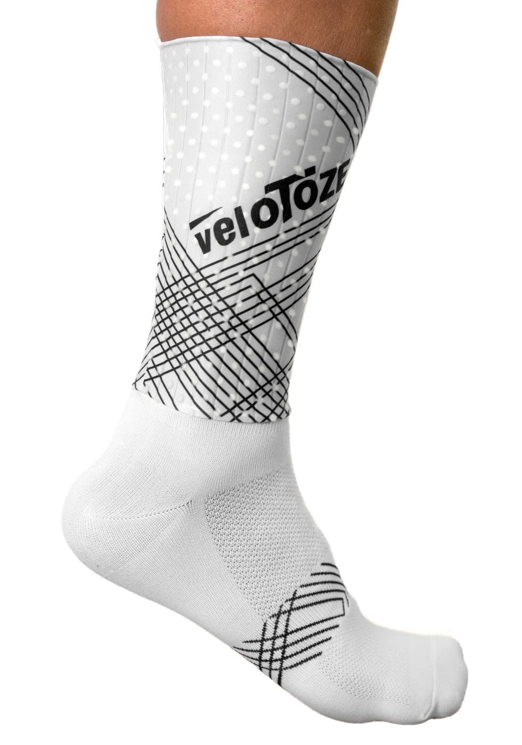 veloToze Aero Sock for Bike Racing - Advanced Aero Fabric, UCI Compliant, for Aerodynamic Advantage in Bike Races and ITT Large White/Matrix