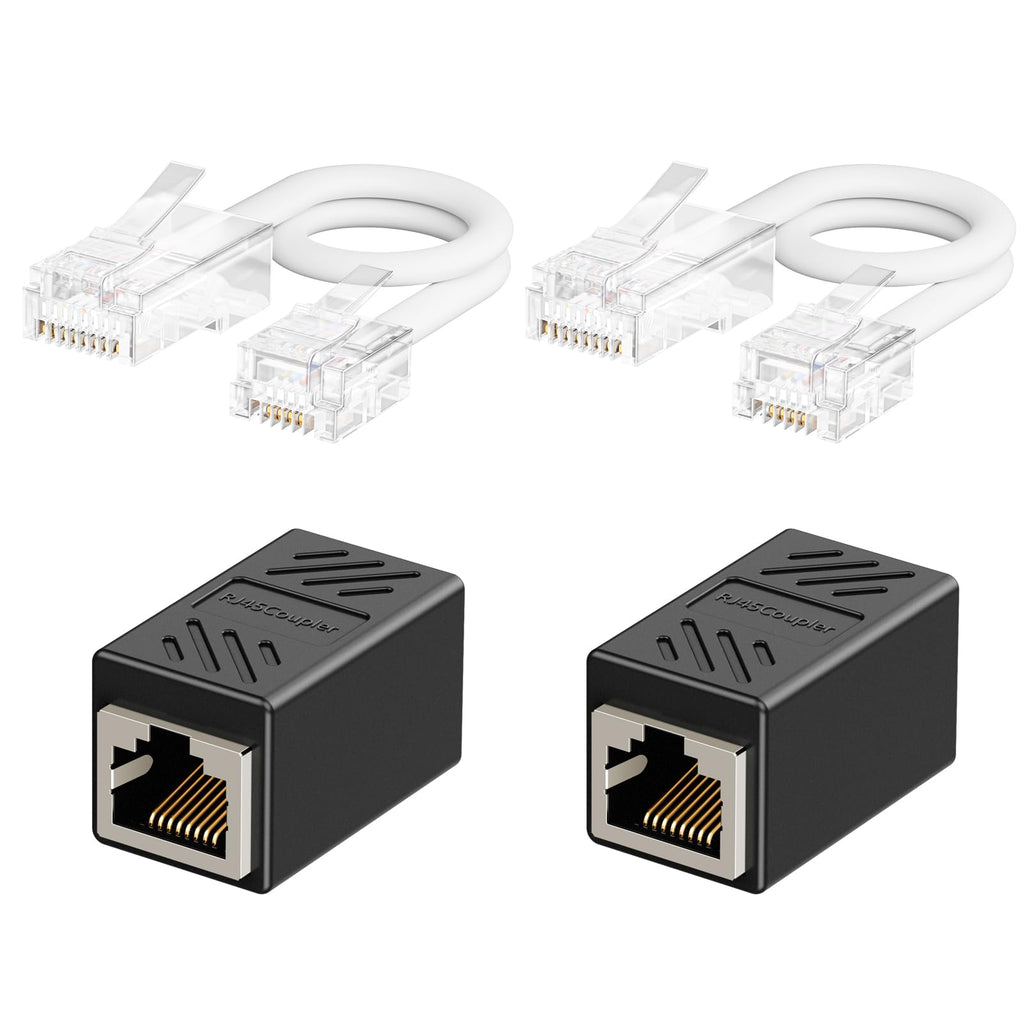 Uvital Phone Jack to Ethernet Adapter, RJ11 to RJ45 Adapter, RJ45 Female to RJ11 Male for Landline Telephone, with RJ45 to RJ11 Cable (RJ45 Coupler Black+ RJ45 to RJ11 Cable White) RJ45 Coupler Black+ RJ45 to RJ11 Cable White