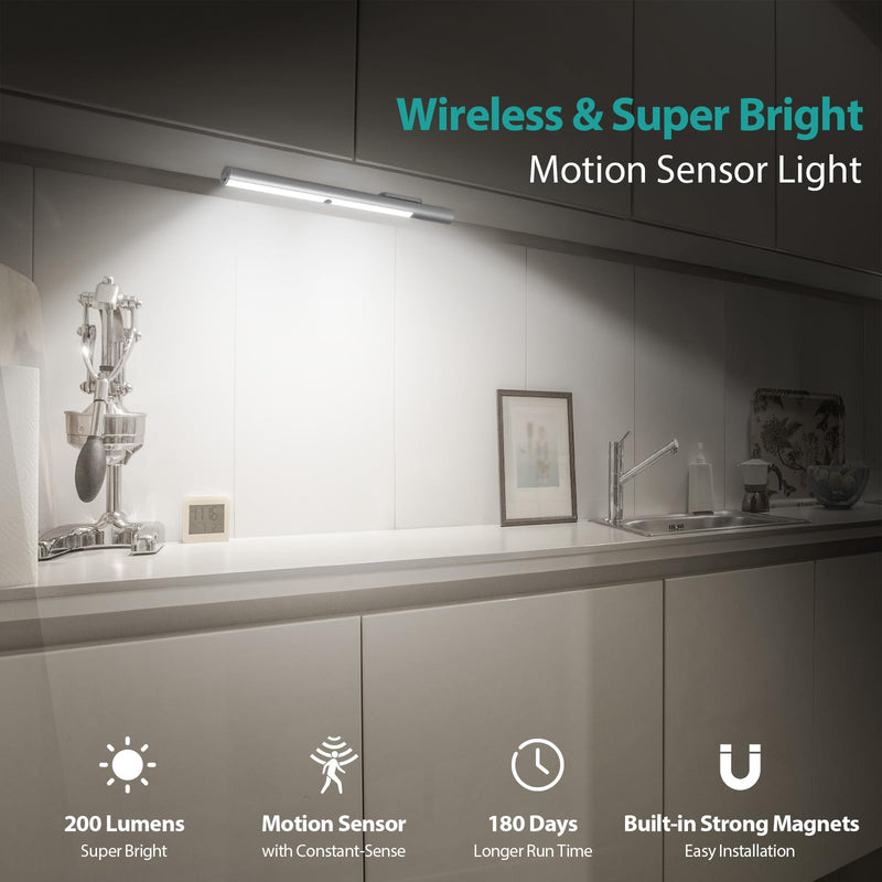 Under Cabinet Lights Motion Sensor Light Indoor, Battery Powered LED Lights, 4500mAh USB C Rechargeable Under Cabinet Lighting Wireless, 6000K Cool White, 180 Days Battery Time (2 Pack) 6000K Clean White-2 Pack