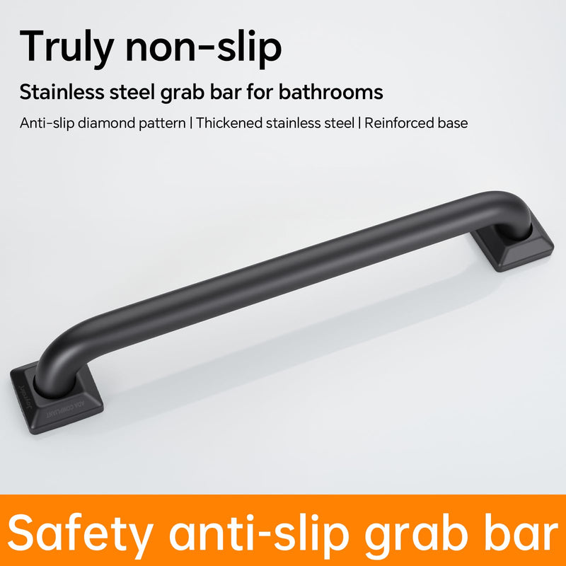 joyrain 500lb Capacity Stainless Steel Grab Bar - Heavy Duty Bathroom Safety Rail for Elderly, Anti-Slip Shower Handle, ADA Compliant (Matte Black, 12 inch) Matte Black