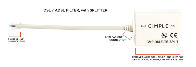 THE CIMPLE CO Modem Phone Filter, 3 Pack, DSL Splitter, 2 Wire, 1 Line, Removes Noise from Phone Lines, for Fax, Landline, Satellite, and Printer, Ivory