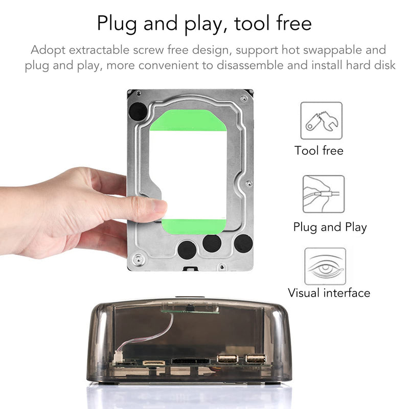 USB 3.0 to SATA IDE Bay Docking Station for 2.5 or 3.5in HDD SSD, Support 20TB, Hot Swap, Offline Clone, Tool Installation (US Plug)