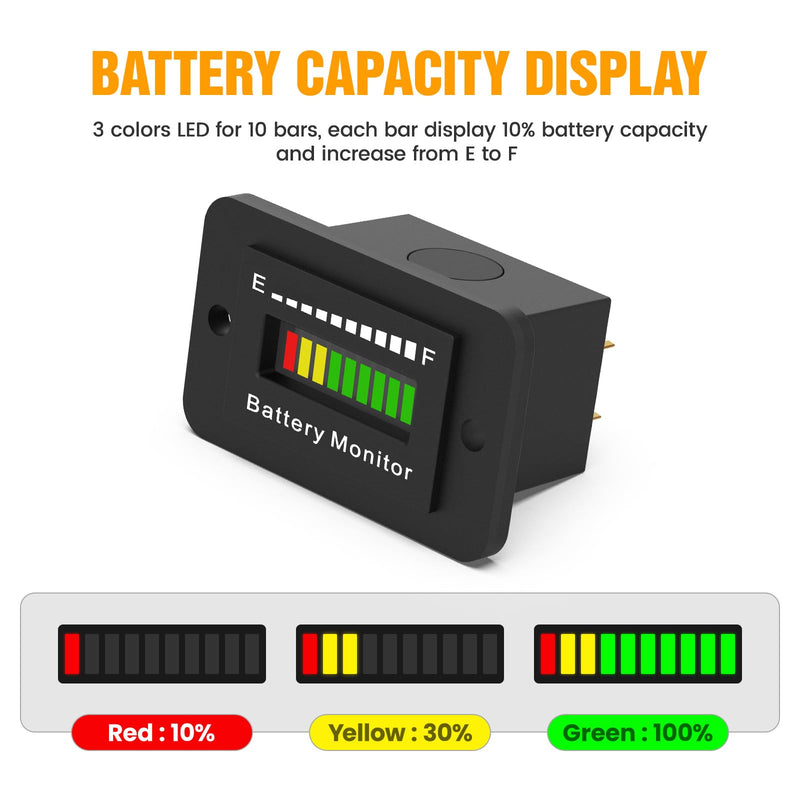 BM210 12V 24V 36V 48V 60V 72V Battery Meter, Waterproof LED Battery Voltage Display Acid&Lithium Battery Gauge Meter for Golf Cart EZGO Club CAR and Most Car(BM210) BM210