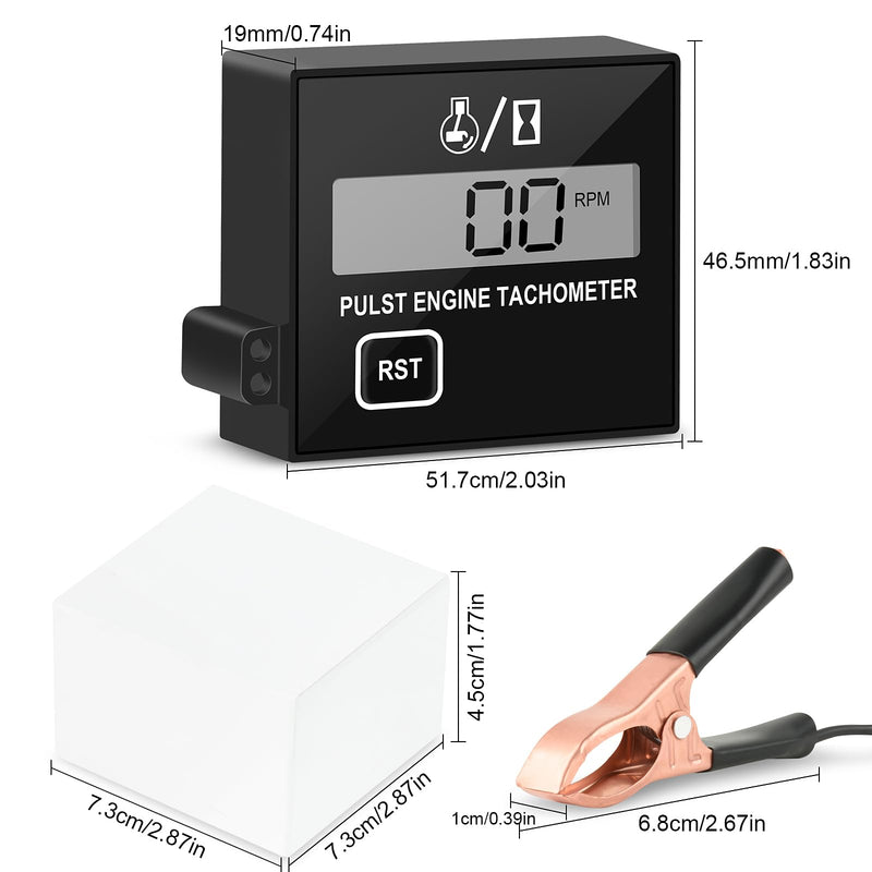Digital Engine Tachometer for Small Engine Pulse Tach Gauge Waterproof Inductive Tachometer RPM Tester for Gesture Lawn Mower RV ATV Dirt Bike Motocross Boat Tractor (10-15000RPM) Single Key