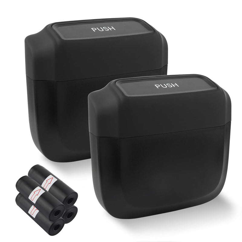 2PCS Car Trash Can with Lid + 60PCS Garbage Bags,Mini Trash Can Interior Accessories for Door/Seat/Center Console/Home/Office,Multifunctional Car Organizers and Storage (Black) Black