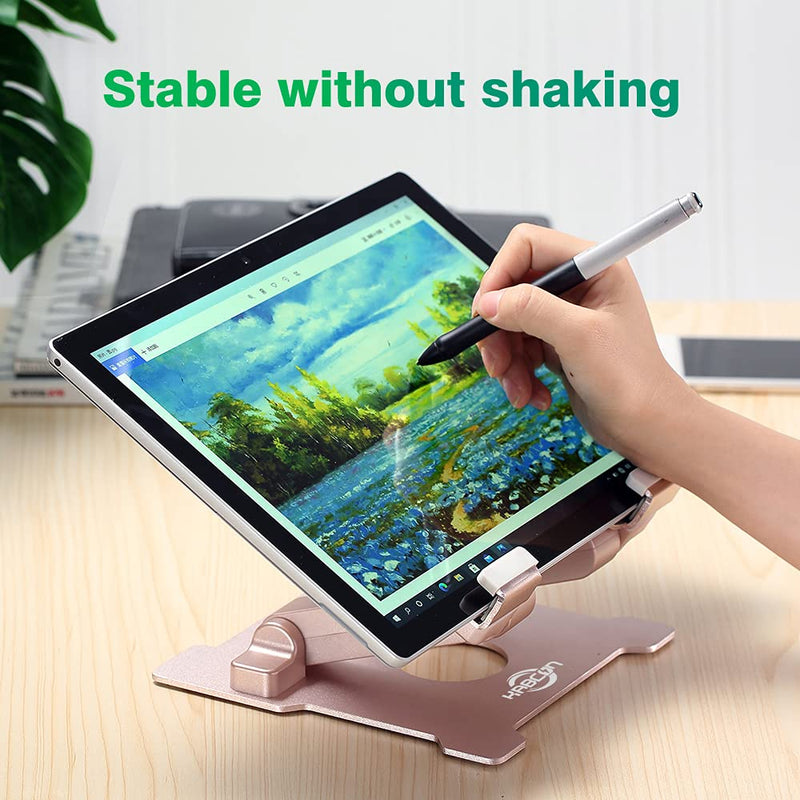 KABCON Tablet Stand,【Updated】 Adjustable Eye-Level Aluminum Solid Desktop Stand Holder,Compatible with iPad Series,Microsoft Surface Series,Samsung,Kindle Fire,Etc.Up to 15'' Tablets-Pink Large-Pink