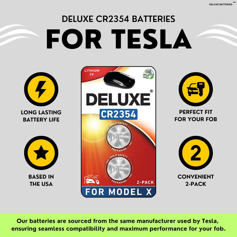 Key Fob Replacement Batteries for Tesla Model X & X Plaid (CR2354 Remote OEM Battery) (Pack of 2)