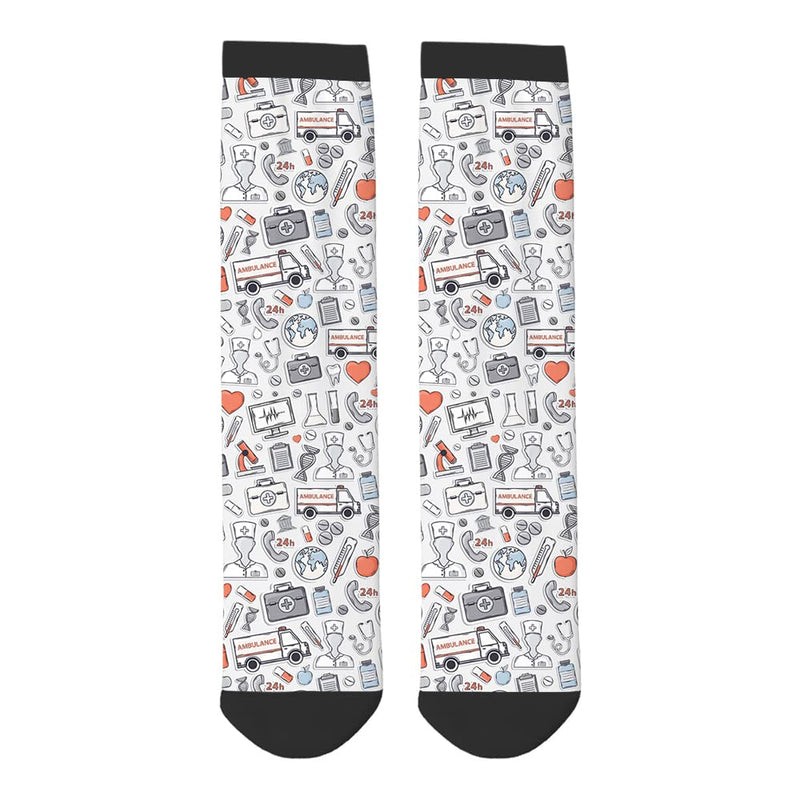 AOYEGO Medical Funny Socks Red Grey Blue Care Hospital Novelty Casual Crew Socks Contrast Color Design for Women Men Gift Medical Pattern