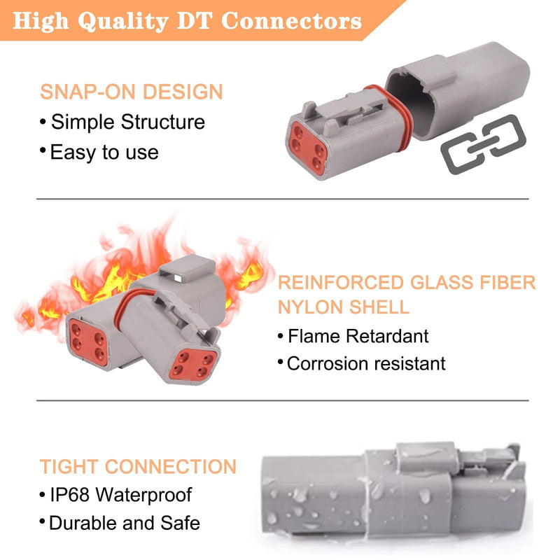 174Pcs 12 Kits DT Series DT Connector Kit 2 3 4 6 8 12 Pin Connectors with Size 16 Stamped Contacts for Deutsch Connector, IP68 Waterproof Automotive Electrical Connectors Plug