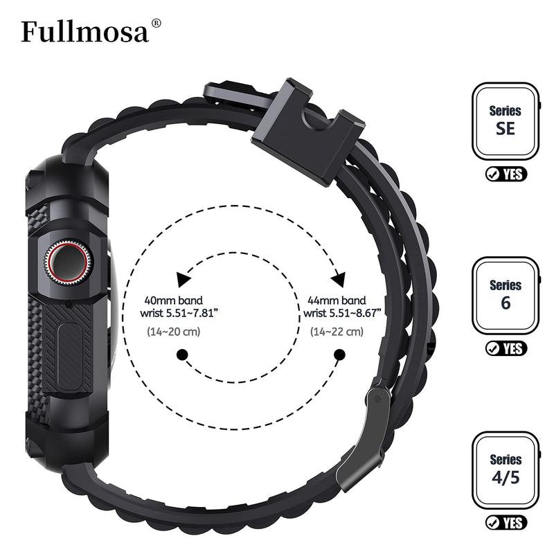 Fullmosa Watch Bands 44mm, Rugged iWatch Band Silicone with Screen Protector and Bumper Case for Men, Compatible with Apple Watch Series 6/5/4/SE 2nd Generation/SE (44mm, Black) 44mm Series SE/6/5/4