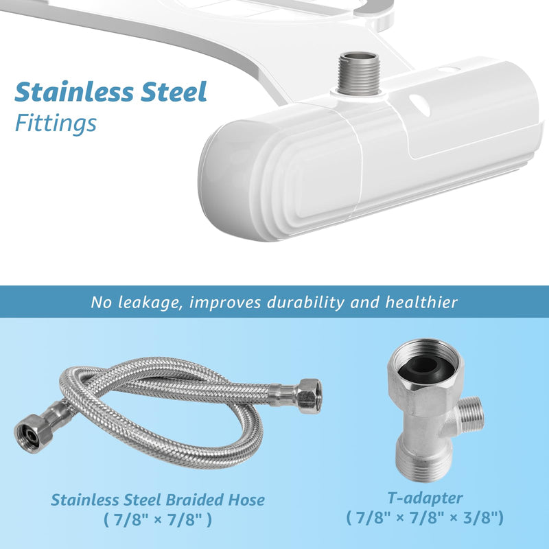 Huttdmel Ultra-Slim Bidet Attachment for Toilet, Non-Electric Dual Nozzle (Rear & Feminine Wash), Adjustable Fresh Cold Water Pressure, Stainless Steel Inlet, Easy to Install(Blue & White) Blue