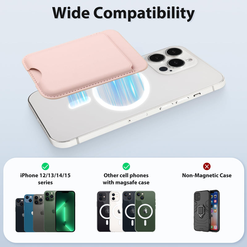 Magnetic Wallet Compatible with Apple Magsafe,2Pack Mag Safe Card Holder for iPhone 15/14/13/12 Pro/Max/Plus/Case,Vegan Leather RFID Phone Wallet Fits 4 Cards - White+Pink