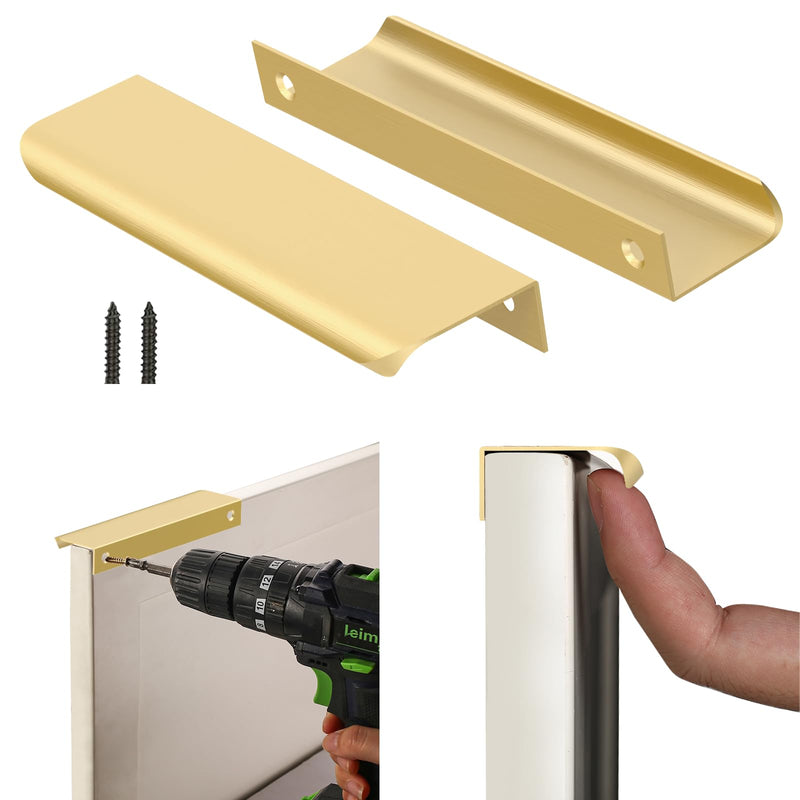 FILTA 10 Pack Gold 5 Inch(128mm) Hole Center Kitchen Cabinet Handles,5.9 Inch(150mm) Overall Length Edge Finger Tab Pull for cabinets Kitchen Concealed Drawer pulls 5"(128mm) Hole Center