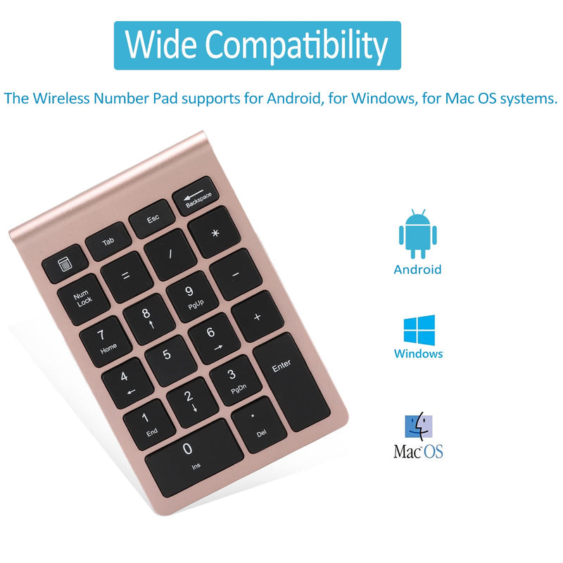 Yoidesu 22 Keys Wireless Number Pads, Numeric Keypad Portable 2.4 GHz Number Keyboard Financial Accounting Number Keyboard for Laptop, PC, Desktop, pro, Notebook, etc.(Rose Gold)