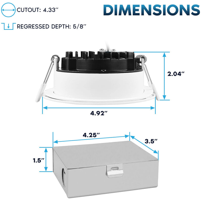 LUXRITE 4 Inch LED Recessed Ceiling Light with Junction Box, 15W, 5CCT Selectable 2700K/3000K/3500K/4000K/5000K, 1300LM High Brightness, Dimmable Canless Downlight, Wet Rated, IC Rated, ETL Listed