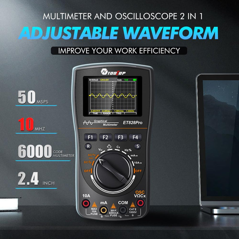 Oscilloscope Multimeter, 2-in-1 Intelligent Digital Scope Meter Multimeter, Professional LED Handheld Oscilloscope Multimeter with 50Msps A/D Automatic Waveform Capture Function Grey