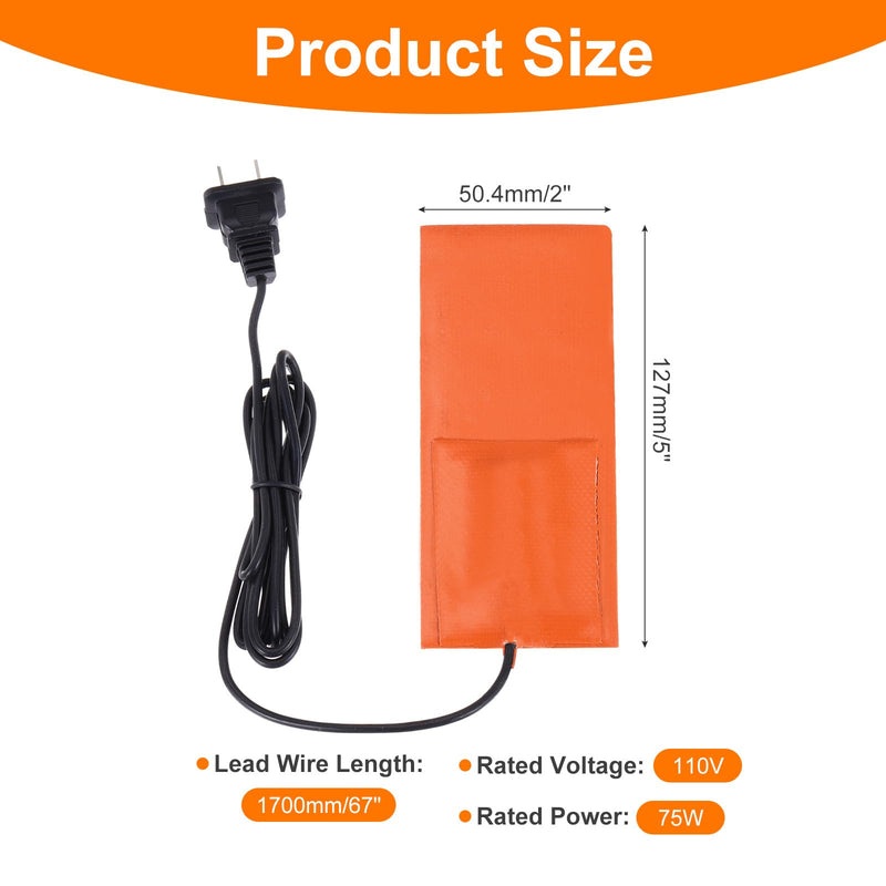 MECCANIXITY 2Pcs Silicone Heating Pad, 110V 75W Car Engine Block Oil Pan Heater Heater Strip for Constant Temperature 127mm x 50.4mm 2