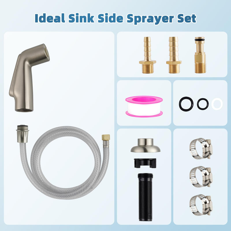 Universal Kitchen Sink Spray Attachment/Hose/Holder Set, Brushed Nickel | Compatible with Moen/Delta Faucet, Kitchen Side Sprayer, Kitchen Sink Faucet Sprayer Replacement Sprayer Head/Hose/Holder Set