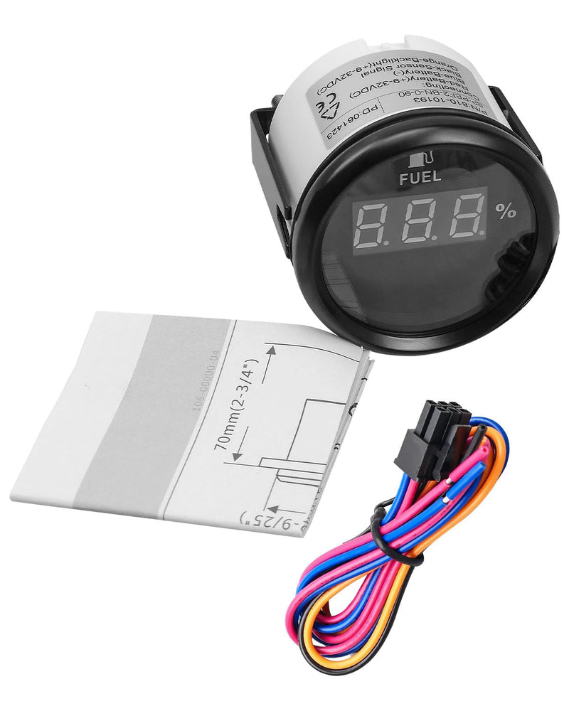 0-90 ohm Marine Fuel Gauge, Waterproof Boat Fuel Level Gauge, Gas Fuel Tank Meter Gauge for Car Boat RV Truck Vehicle, with 52mm Dial & LED Backlight & Digital Display with Digital Display