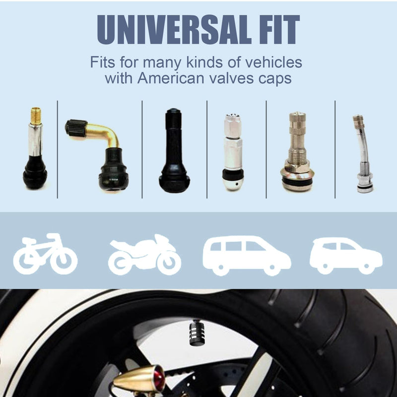 Tire Valve Stem Cap Cover - (12 Pack) Tire Air Cap Metal with Plastic Liner Corrosion Resistant Leak-Proof American Flag for Car Truck Motorcycle Bike Black