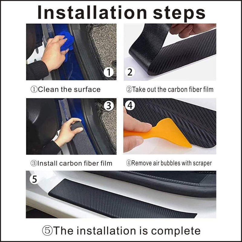 MAXDOOL 4Pcs Car Door Sill Protector Reflective 4D Carbon Fiber Sticker white