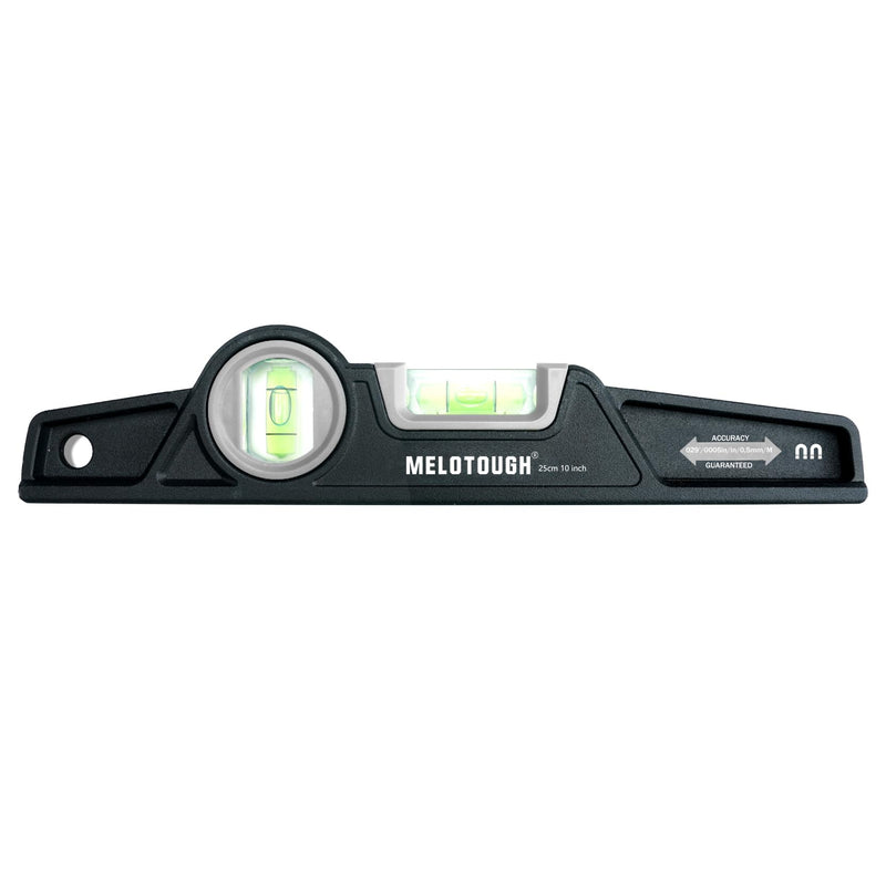 MELOTOUGH 10 Inch Die-Cast Magnetic Torpedo Level,Magnetic Level for Carpenter,Construction,Scaffolding, Plumbing,Torpedo Level with Rare Earth Magnet,Pencil and Holster,Black Black-1PCS