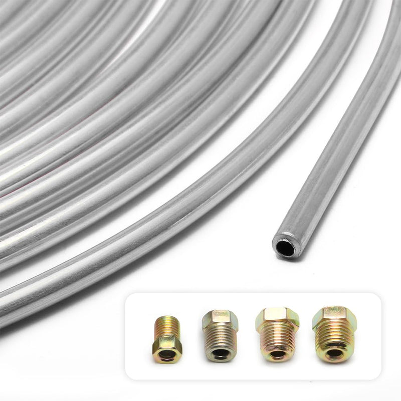 25Ft of 3/16 Zinc Plated Copper Brake Line Kit - Includes 16 Inverted Flare Fittings - Universal Copper Coil Brake Line Repair Kit for Car,Home,Industrial (Silver) Silver