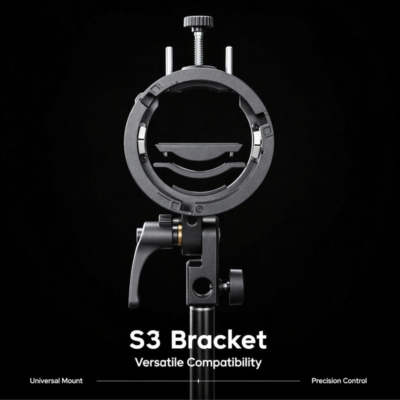 Godox S3 Speedlite Flash Bracket for Camera Flash, S-Type Bowens Mount Adapter with Umbrella Holder, Quick Setup Bracket for Softbox, Beauty Dish and Studio Lighting Godox Flash S3