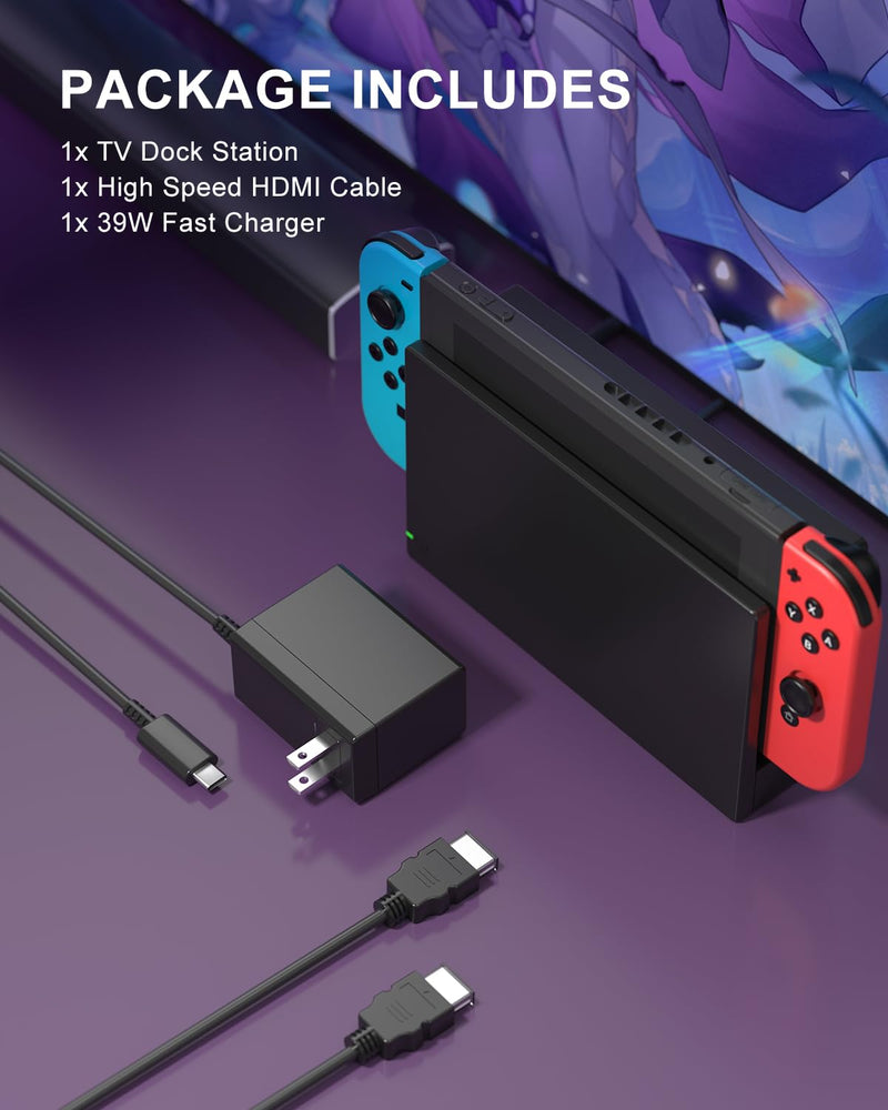 Dock Station for Nintendo Switch/Switch OLED, Replacement 3-in-1 TV Dock Set with Original IC Module, AC Charger & High-Speed HDMI Cable for 1080P HD Output（Not Compatible with Sw 2）