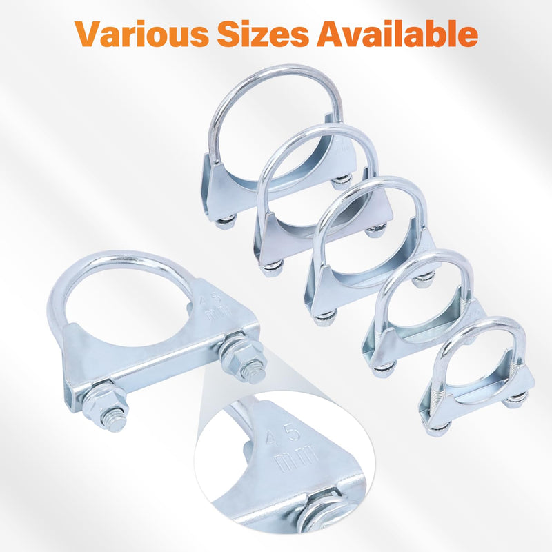 2 Pack 1.77" U Bolt Clamp Saddle-Style Muffler Exhaust Clamps on Tip Pipes 45 mm Steel U-Bolt Exhaust Pipe Clamps (1-3/4") 1-3/4"