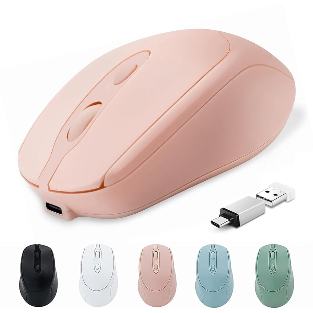 Bluetooth Wireless Mouse USB C for Macbook Air Pro/Computer/Laptop, Wireless Rechargeable Silent Ergonomic Mouse Type C for Mac/iPad/iMac/Surface(Pink) Pink