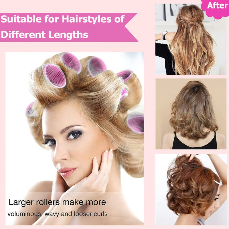 24 Pcs Hair Rollers Set, Hair Curlers With 12 Pcs 64MM Self Grip Jumbo Hair Rollers & 12Pcs Duckbill Clip, Salon DIY Hairdressing Curlers Hair Curlers Rollers Tools for Long Medium Short Hair 64MM-Rose Red