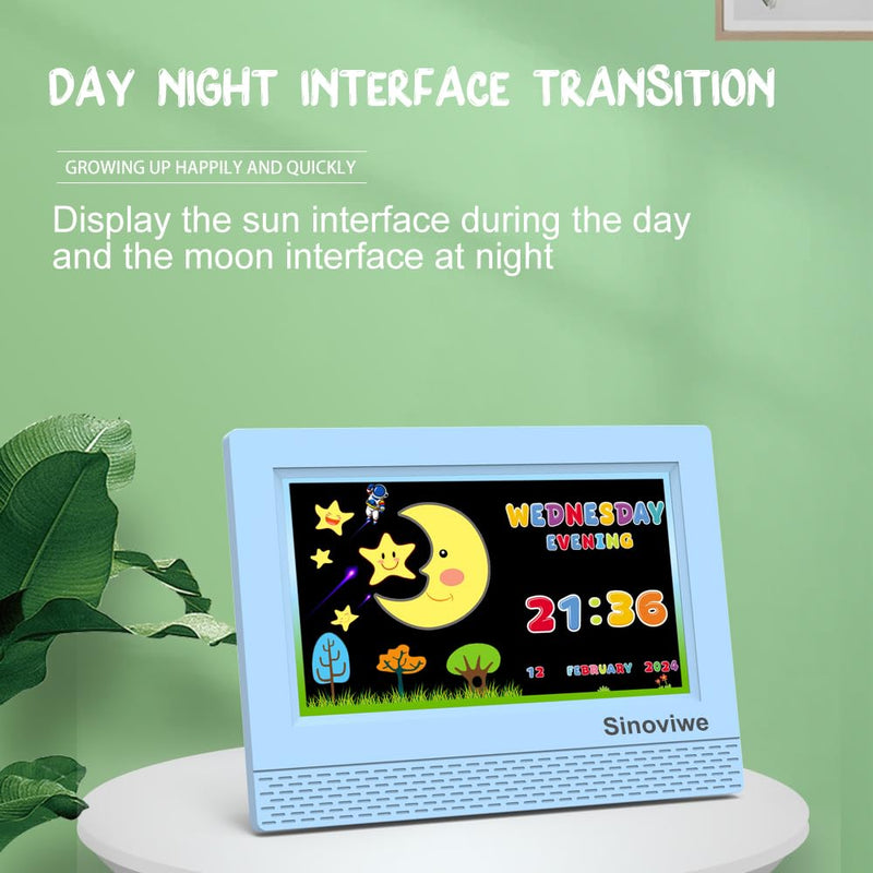 Digital Alarm Clock with 7'' HD Screen, Calendar Function,It is Perfect for Kids Aged 3-18 Years Old with Remote Control and Custom Reminder Function for Birthdays Blue