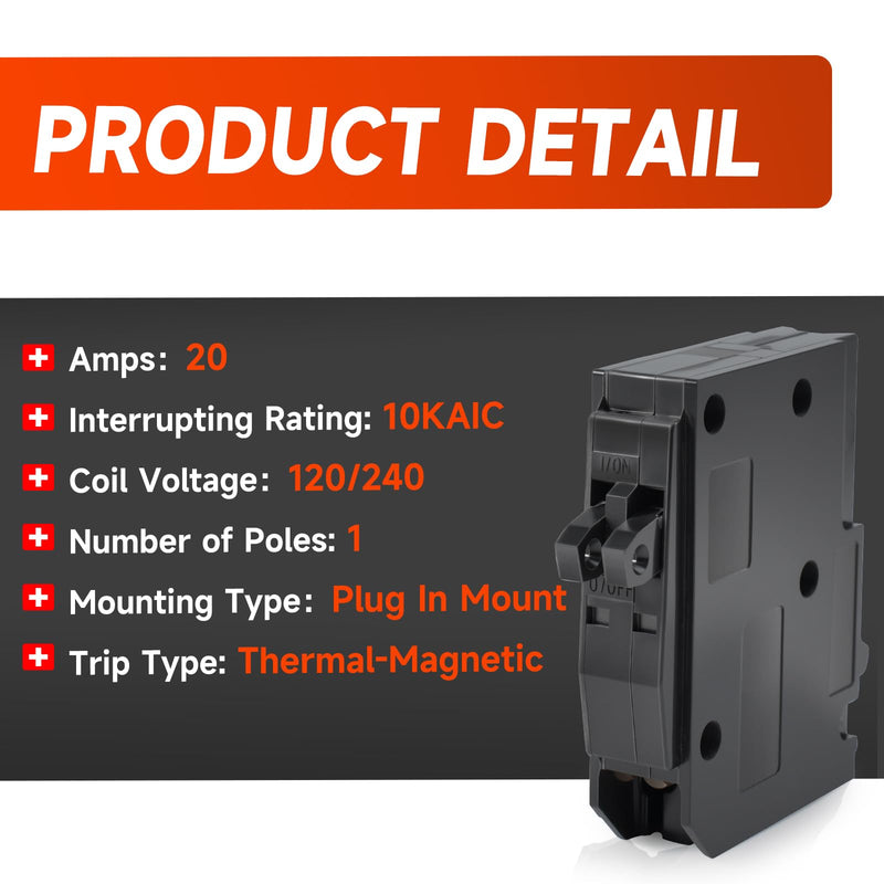 QO2020C 2 x 1 Pole 20A 120 240VAC 10kA Tandem mini Circuit Breaker Compatible with Partial SD QO Load Center,CSED,and Single-Phase 120/240 V Branch Circuit NQOD Distribution Panels Plug-in Mount Type